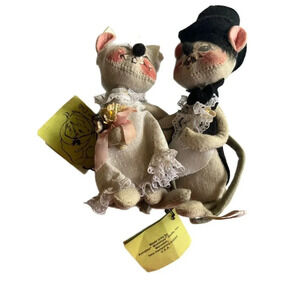 Annalee Doll Cloth Bride & Groom Bears 1965 Wedding Plush 12"